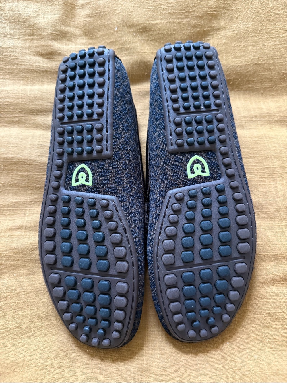Rothy's Women’s Brown and Navy Leopard PrintKnit Loafers with Neon Green Insoles - Picture 6 of 7